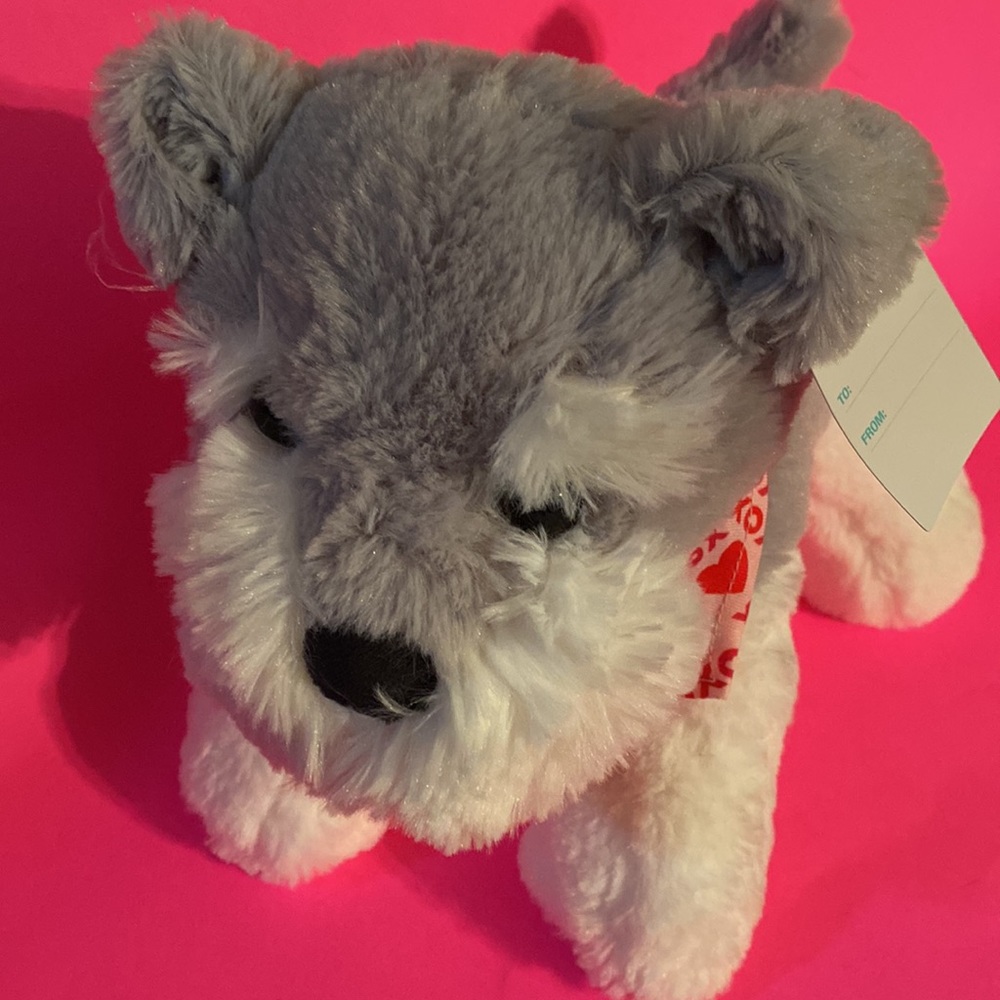 huGme Dog with “XOXO” Bandana, Stuffed Plush Puppy - Gray and White Fur NWT - Picture 2 of 7
